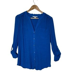 NWT Zac & Rachel Preppy Casual Royal Blue Woven Long Sleeve Button Up Blouse M
